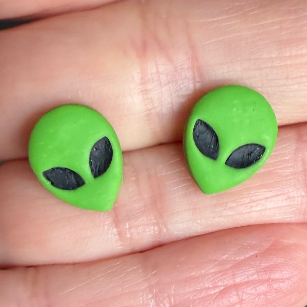 Handmade alien stud earrings